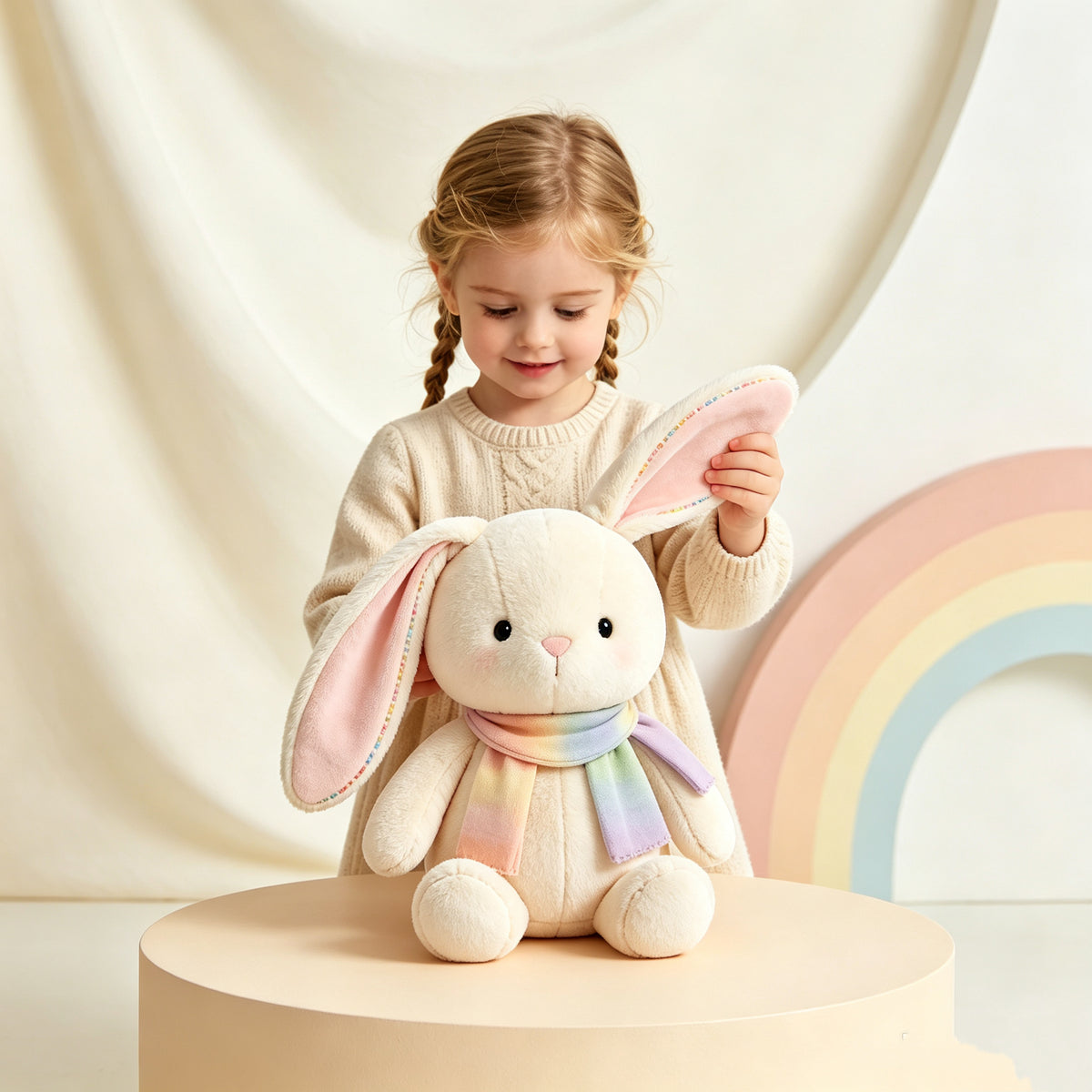 🐰 Rainbow Scarf Bunny Plush Toy