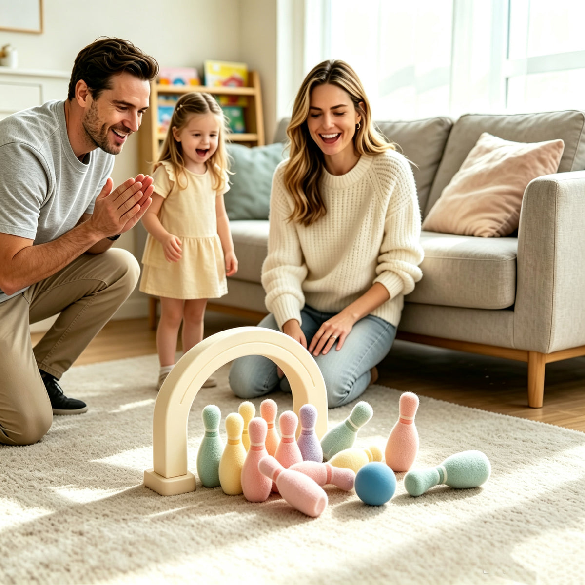 🎳 Rainbow Family Wooden Bowling Set